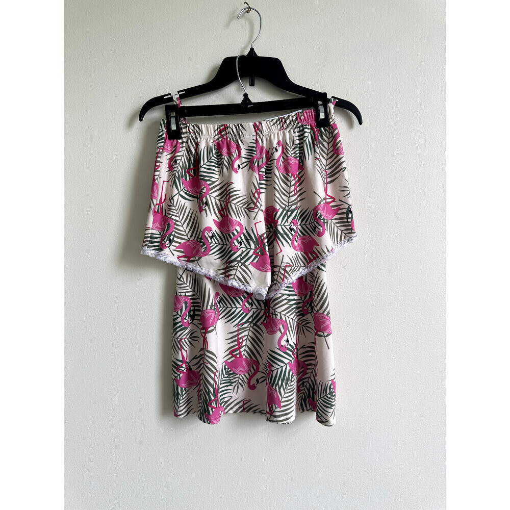 Cozy Rozy Camisole & Shorts 2-Piece Pyjama Set Made In USA Flamingo Cream Size M